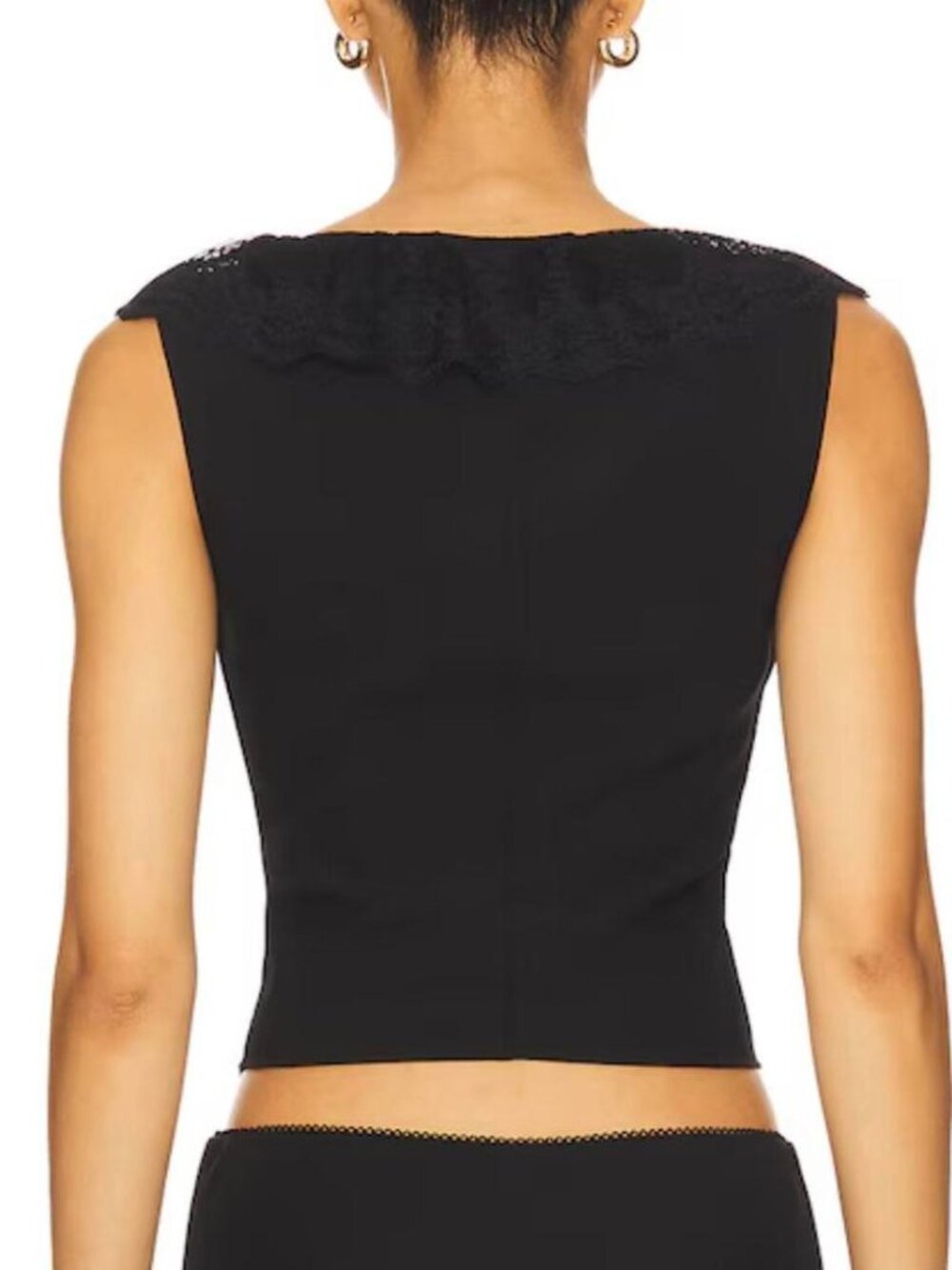 Danielle Guizio Paloma Lace Top Black XS Corset Tank Button Front Flutter Scoop - Picture 4 of 4